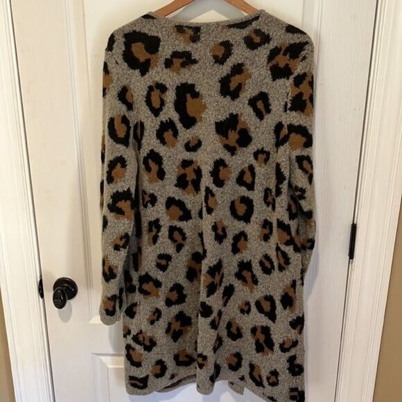 Fortune + Ivy Karrie Long Sleeve long Cardigan sweater gray with leopard - Picture 6 of 6